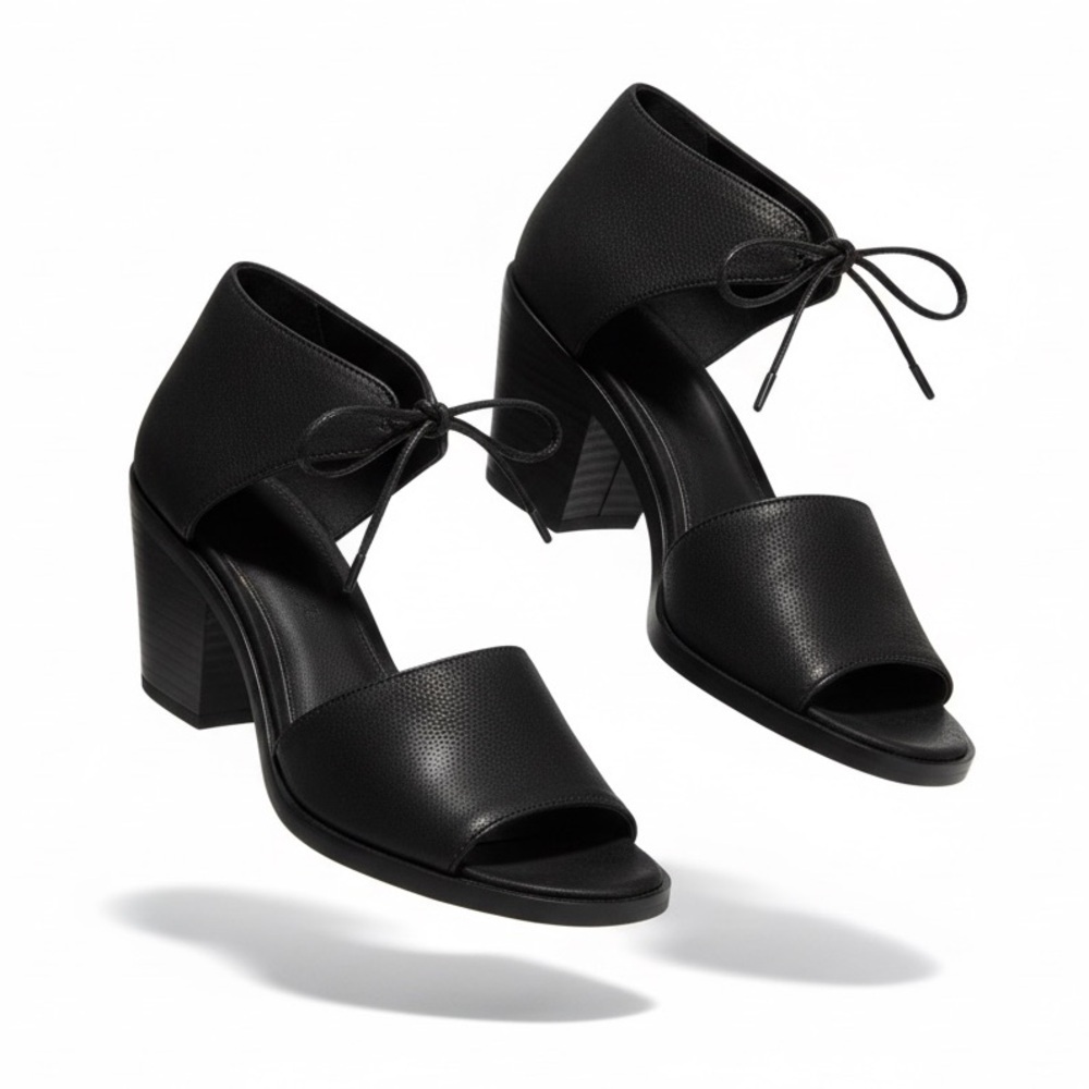 Eileen Fisher Ann Black Suede Tumbled Nubuck Ankle Tie Sandals Sz 7.5 Block Heel